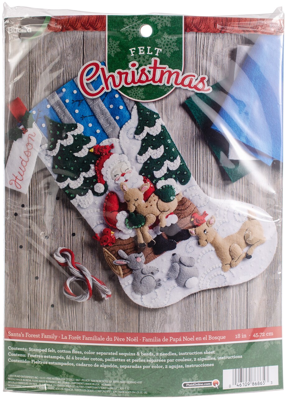 Bucilla Felt Stocking Applique Kit 18" Long-Santa's Forest Family